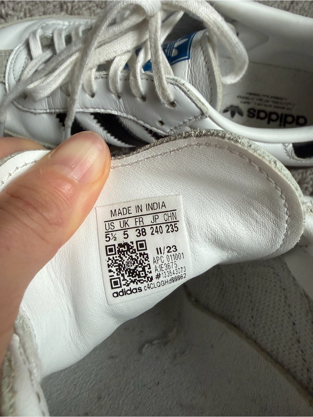 adidas Samba Leather Sneakers in White and Black with Gum Sole - Picture 4 of 6